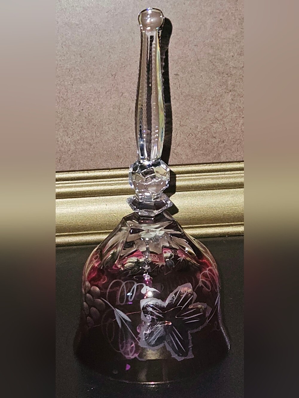 Vtg Echt Bleikristall Ruby Flash Roses Floral 24% Lead Crystal Bell West Germany